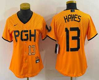 Women's Pittsburgh Pirates #13 KeBryan Hayes Number Yellow 2023 City Connect Stitched Jersey,We sell and wholesale Women's Pittsburgh Pirates #13 KeBryan Hayes Number Yellow 2023 City Connect Stitched Jersey on line form chian!